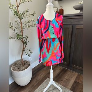 Women’s XL Two Piece Outfit, Skirt and Blouse, Neon, Bright, Silky, NWT